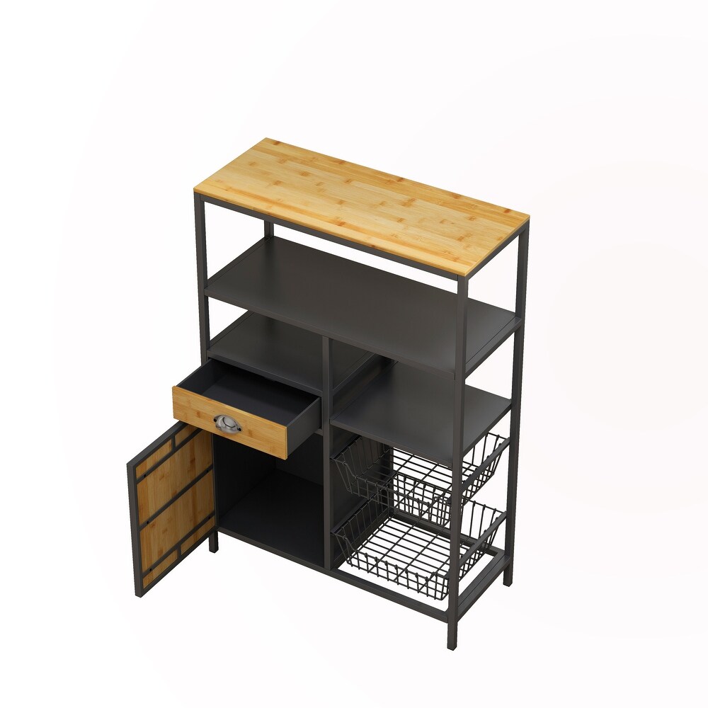 Bookshelf Storage Rack with Drawer Cabinet and Two Storage Baskets