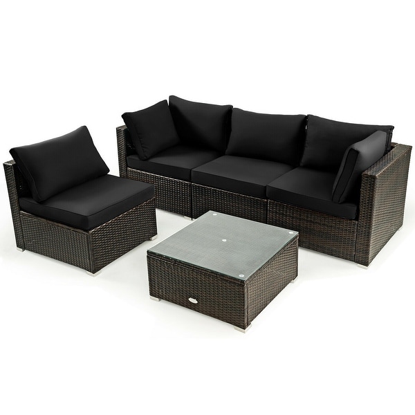 5Pcs Cushioned Patio Rattan Furniture Set