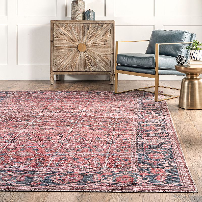 nuLOOM Katie Machine Washable Distressed Bordered Area Rug