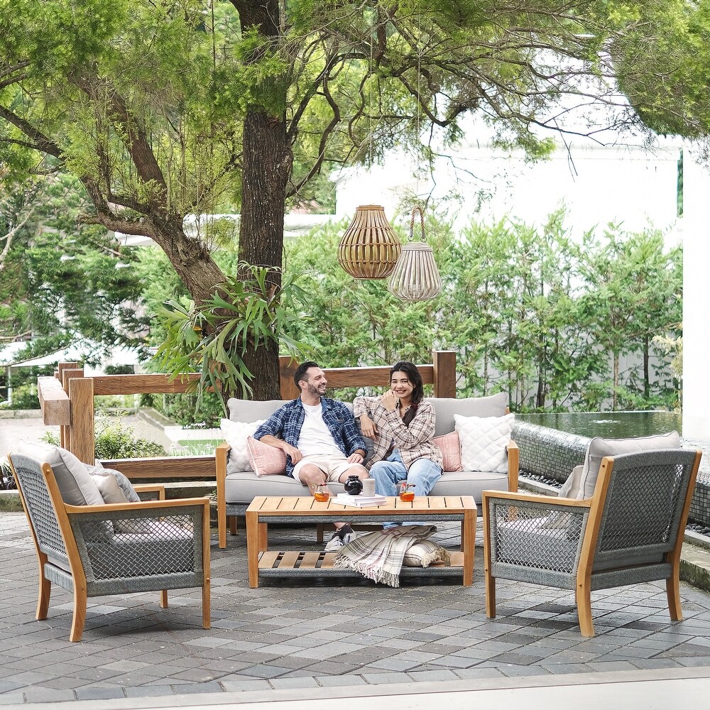 Cambridge Casual Nassau 4 Piece Teak Wood Outdoor Conversation Set