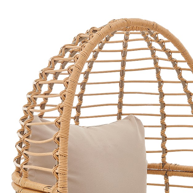 Barton Outdoor Rattan Wicker Swivel Basket Egg Chair Lounge Chair With Cushion Beige