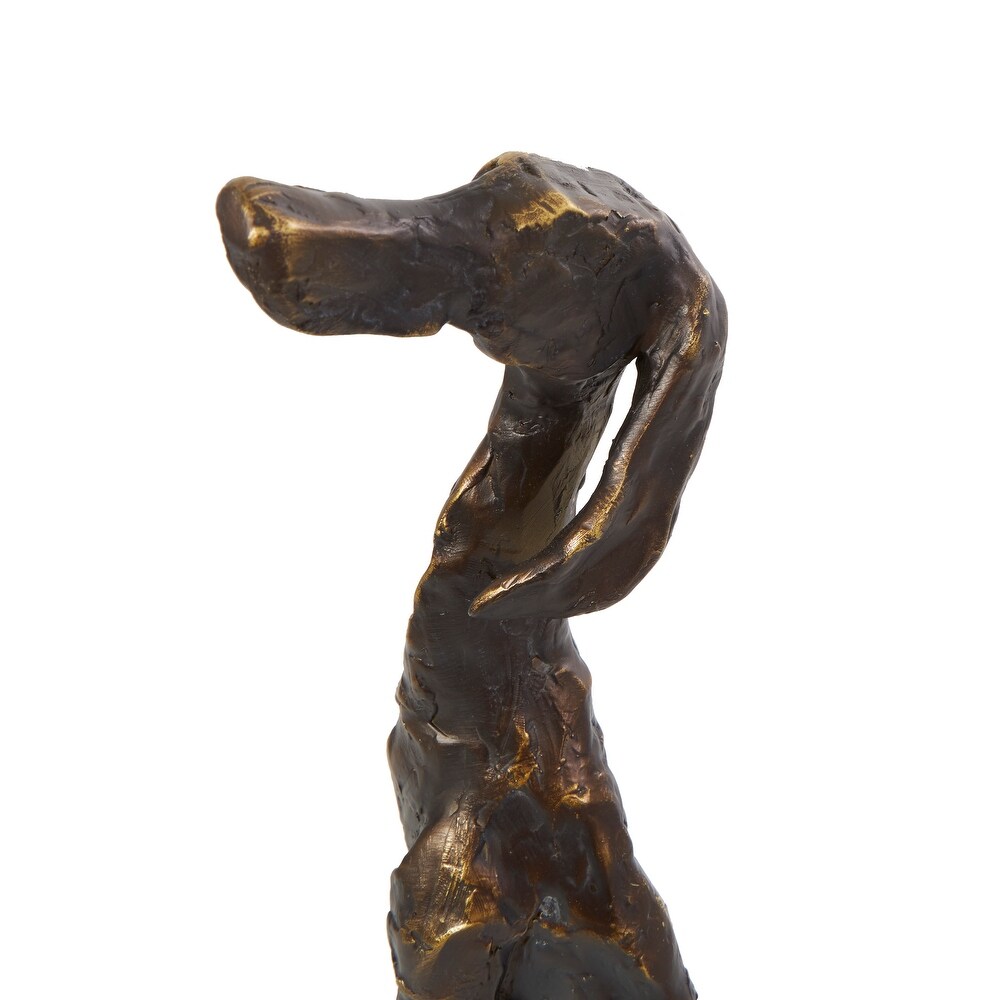 Bronze Polystone Distressed Slim Frame Dog Sculpture with Gold Accents