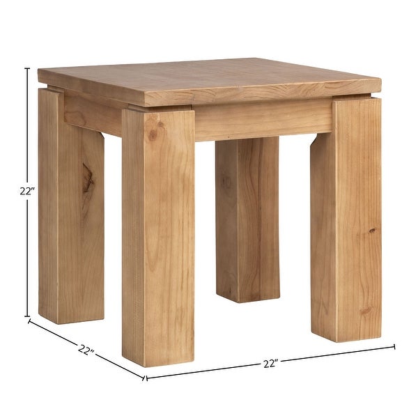 Datona 22-inch Square Reclaimed Pine Block Feet Side Table， Natural Finish