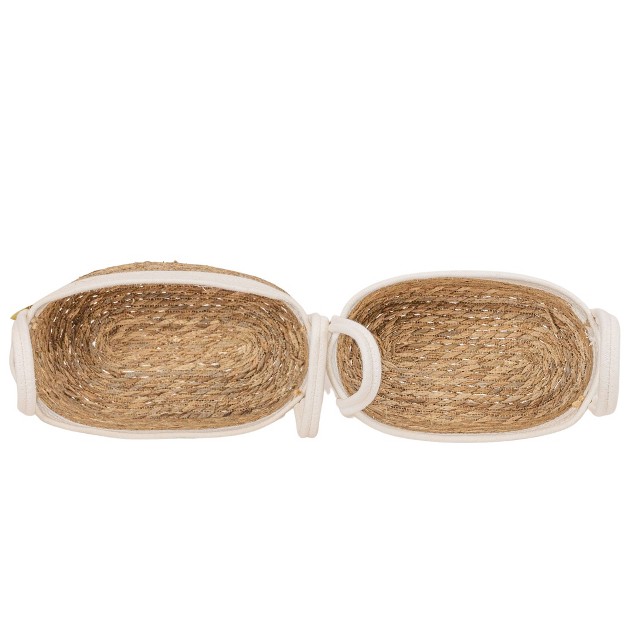 Set Of 2 Oblong Handled Baskets Seagrass amp White Cotton Rope By Foreside Home amp Garden