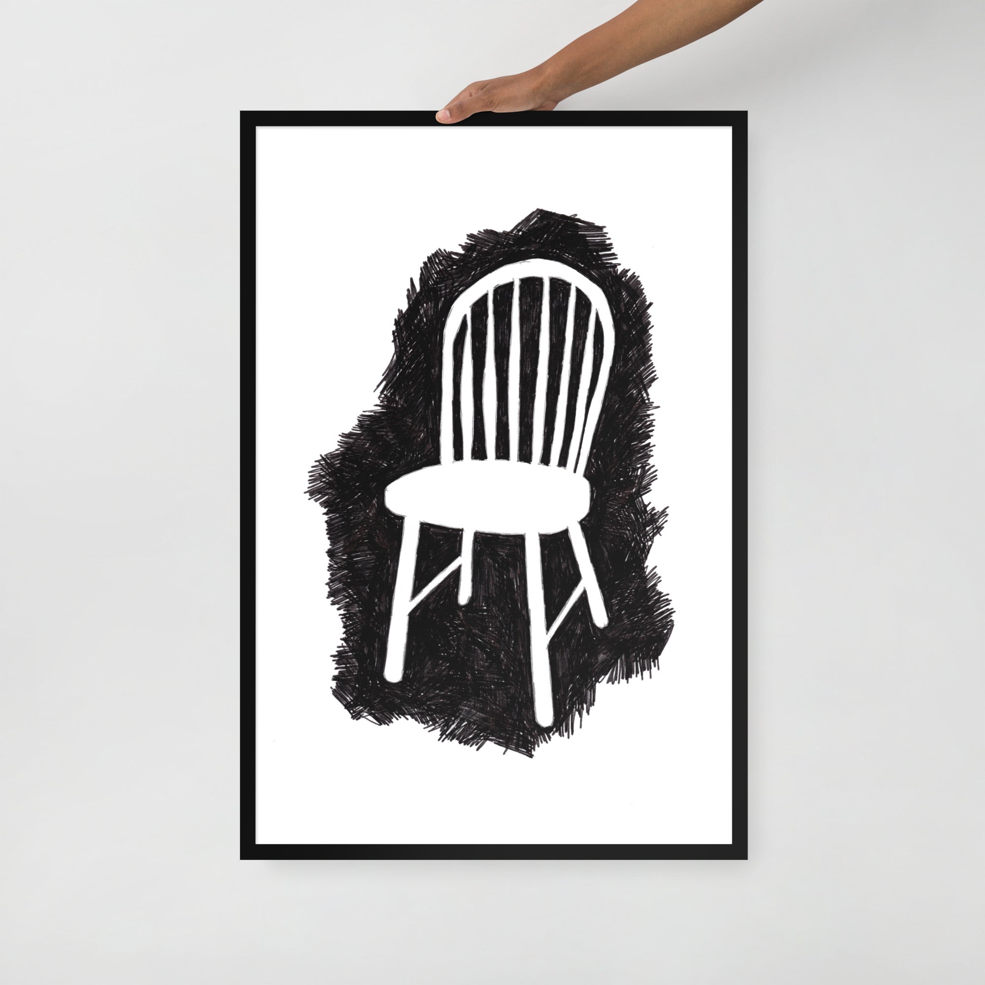 Ink Drawing Framed Print, Wood Chair