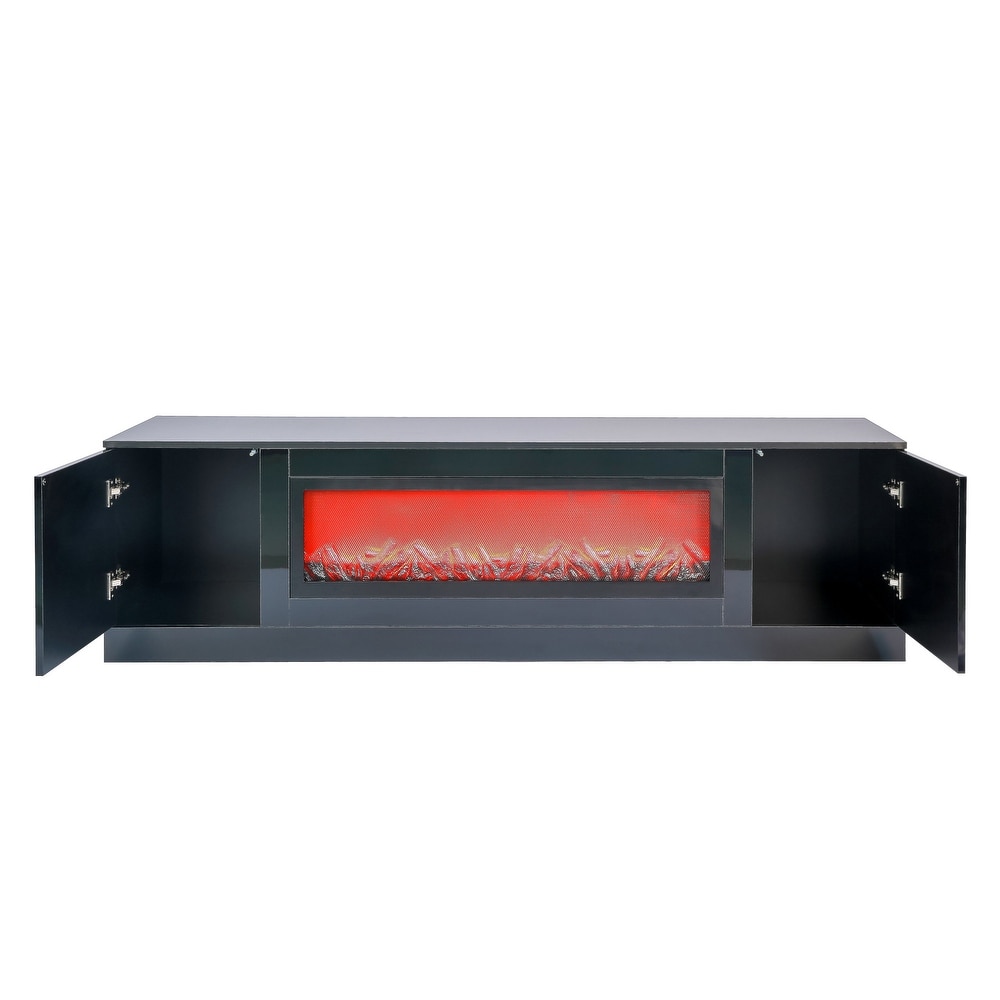 Modern Black Electric Fireplace TV Stand for 75\