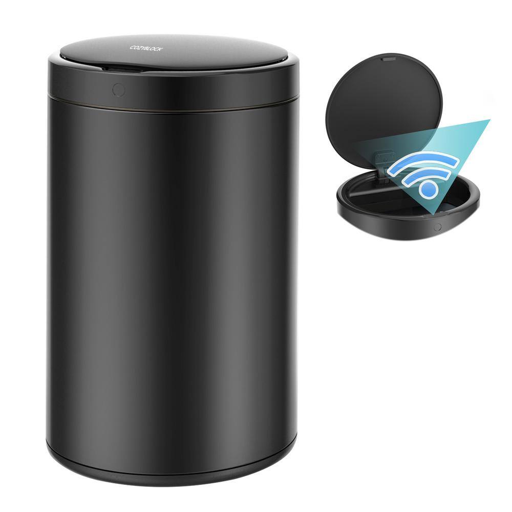 eModernDecor CozyBlock 3.2 Gal. Black Steel Round Touchless Motion Sensor Bin Trash Can Quiet Soft Close Lid HN-ZY-3-BLK