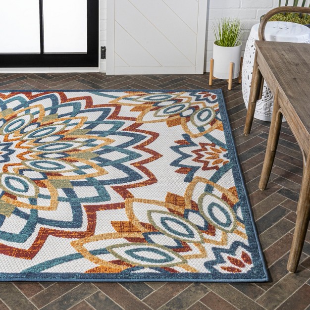 Flora Abstract Bold Mandala High low Indoor outdoor Area Rug Jonathan Y