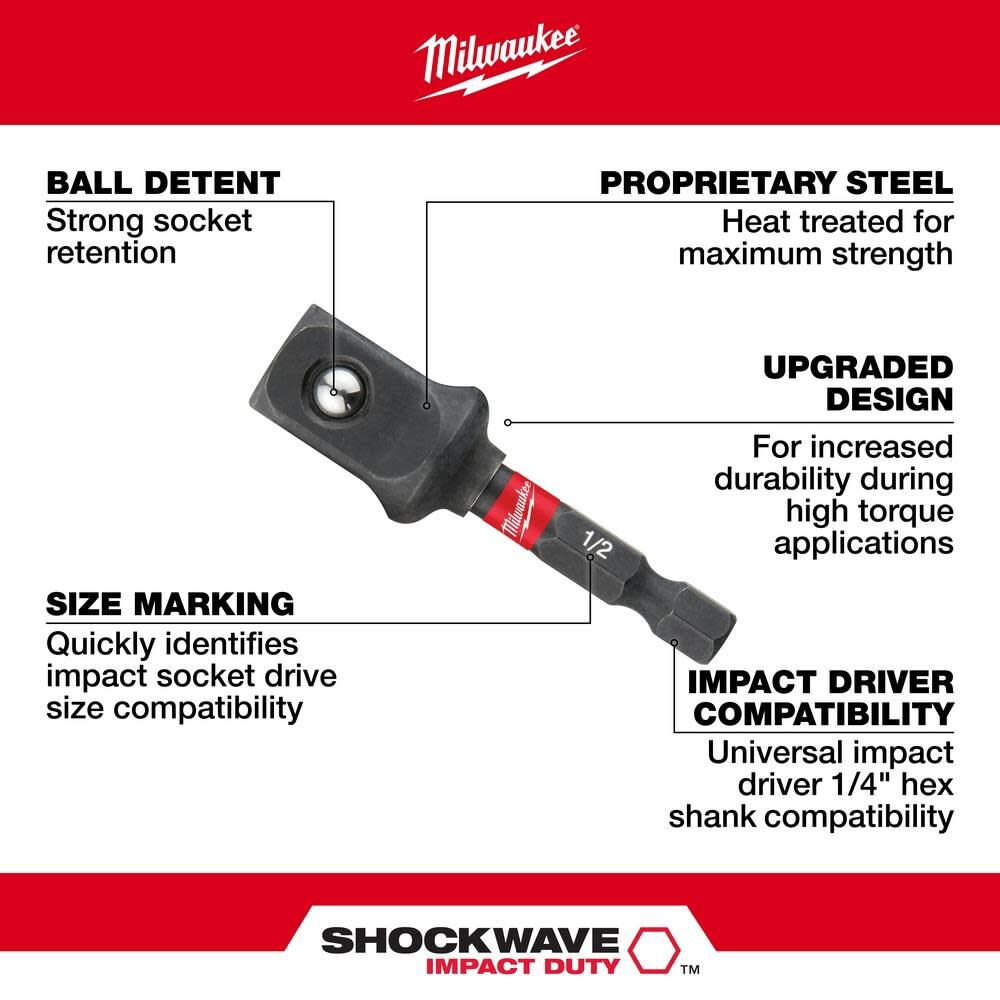 Milwaukee SHOCKWAVE Square Socket Adapter 1/4