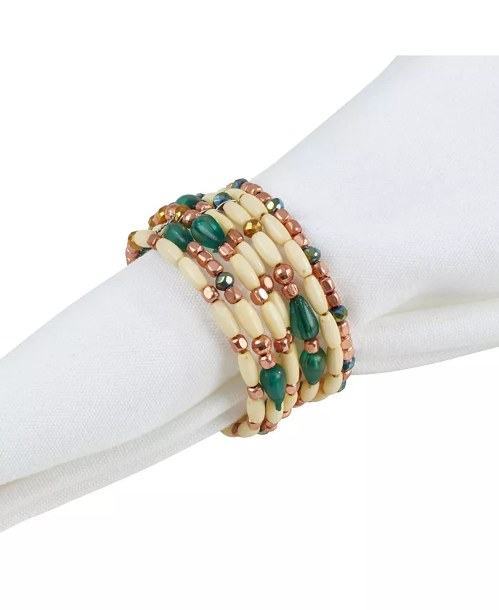 Saro Lifestyle Beaded Design Table Napkin Ring Set of 4