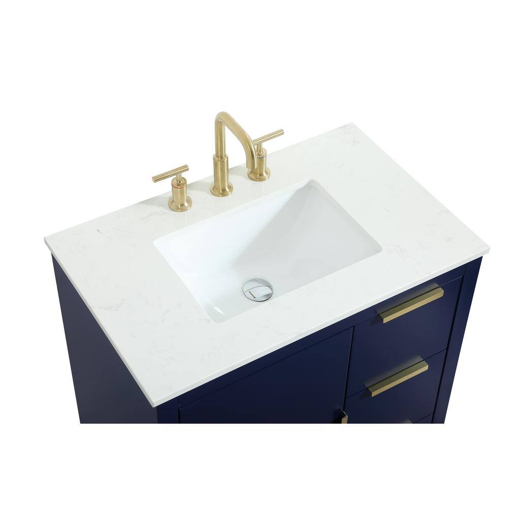 Timeless Home 30 in. W Single Bath Vanity in Blue with Quartz Vanity Top in Calacatta with White Basin TH38830HDBL