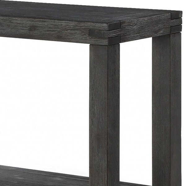 Wooden Console Table with Block Legs and Open Shelf， Dark Gray