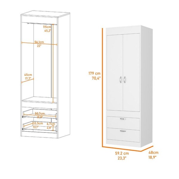 Wardrobe Cabinet with 2 Door， 2 Drawer and 1 Shelf - - 37938185