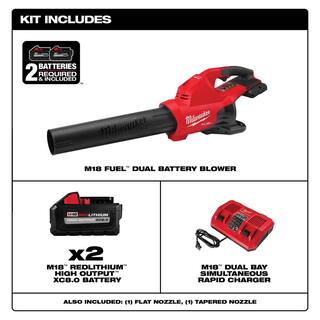 MW M18 FUEL 18V Brushless Cordless Dual Battery 145 MPH 600 CFM Blower with Dual Bay Rapid Charger and Two 8Ah HO Batteries 2824-20-48-11-1880-48-11-1880-48-59-1802