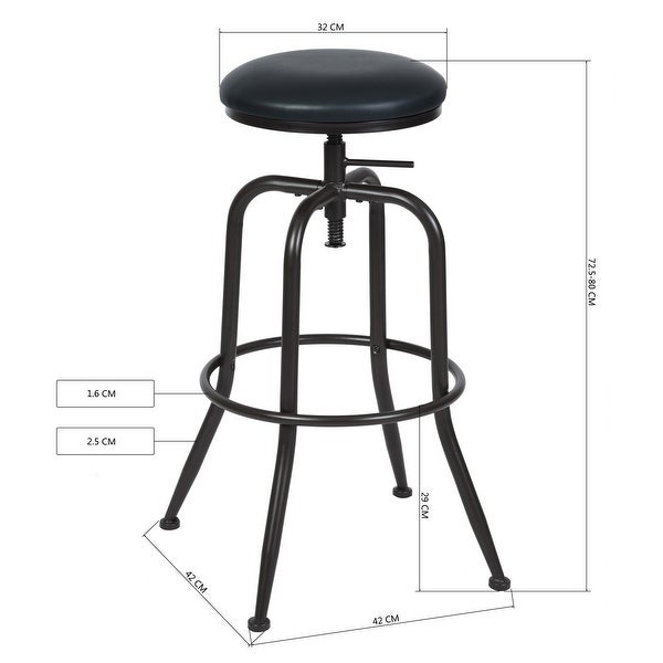 Industrial Counter Bar Stools with Black Pu (Set of 2) for a Modern Kitchen or Island or Breakfast Bar， Height Adjustable