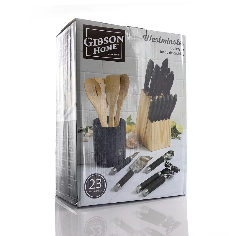 Gibson Everyday Westminster 23 Piece Carbon Stainless Steel Cutlery Set in Black with Kitchen Tools