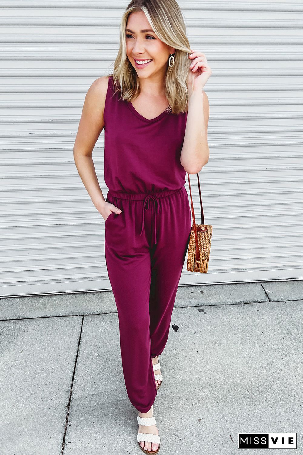 Elastic Drawstring Waist Jumpsuit and Duster Set