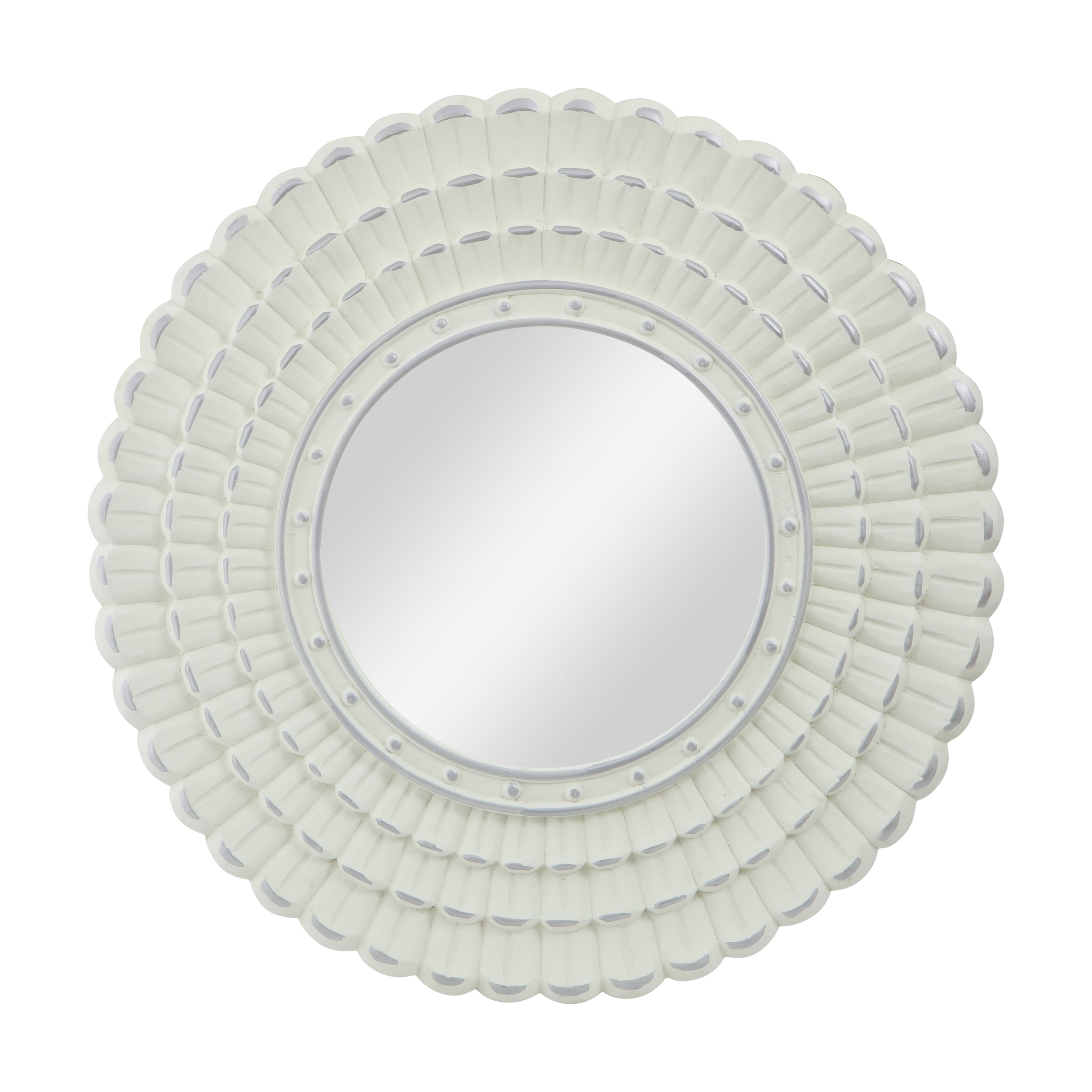 Harriet Modern Round Mirror with Carved Frame