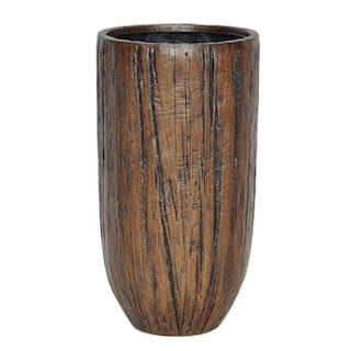 MPG 14.5 in. Dia Composite Tall Crucible Driftwood Planter in Medium Dark Brown PC7675MDB