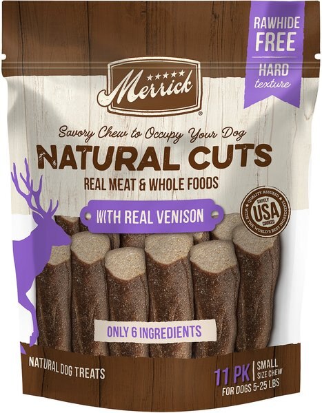 Merrick Natural Cuts Small Real Venison Rawhide Free Dog Treats， 11 count