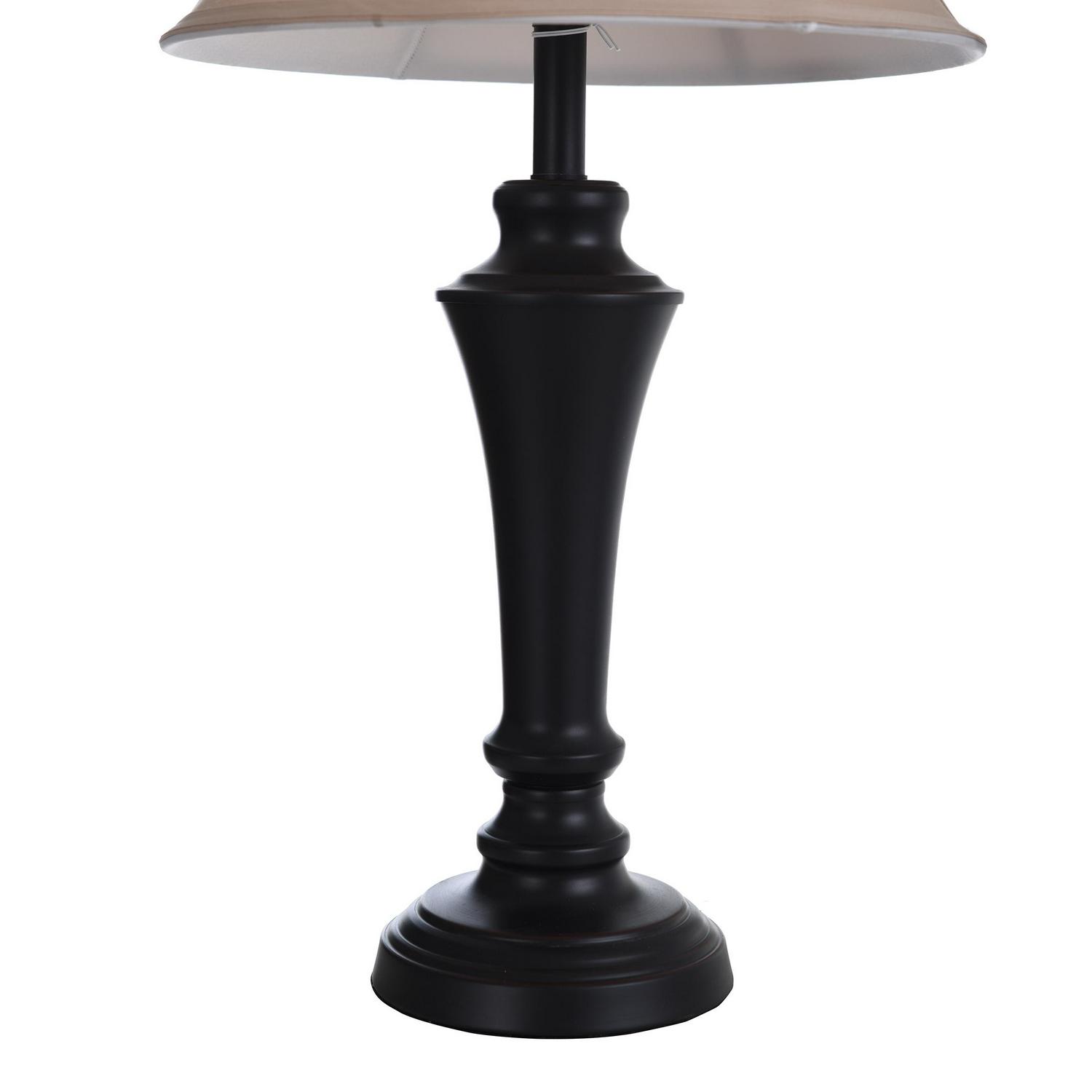 Floor Lamp/Table Lamp  Bronze Wood Finish  Geneva Taupe Fabric Shade  Set Of 3: 2 Table， 1 Floor