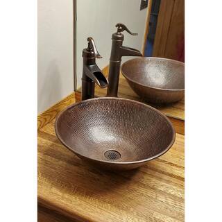 Premier Copper Products Round Wired Rimmed Hammered Copper Vessel Sink in Oil Rubbed Bronze VR15WDB