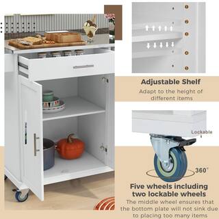 Modern White Stainless Steel Top 51 in. Kitchen Island on Wheels with 2-Drawers Racks and Storage Cabinet ZY-WF295114AAW