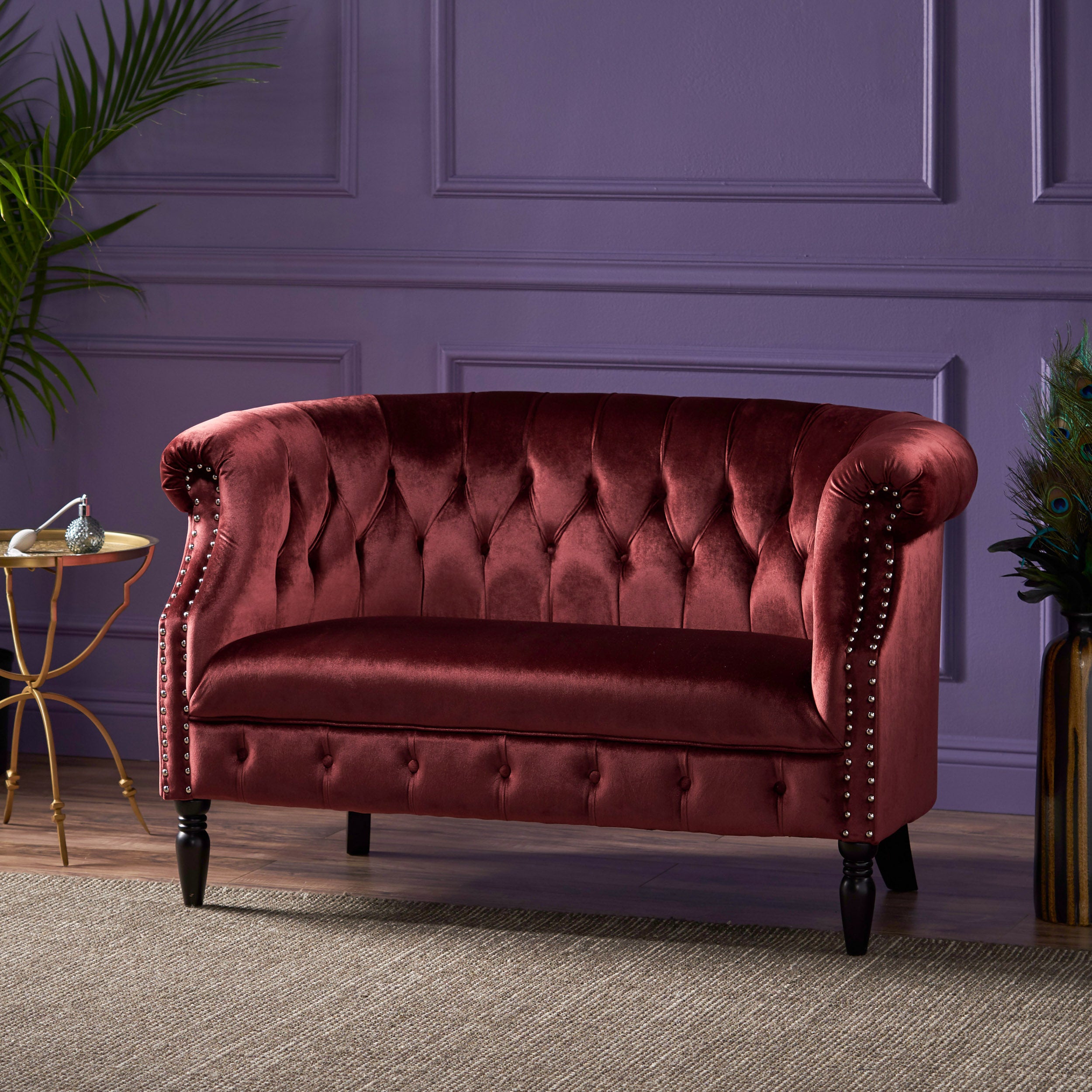 Melaina Tufted Scroll Arm New Velvet Loveseat