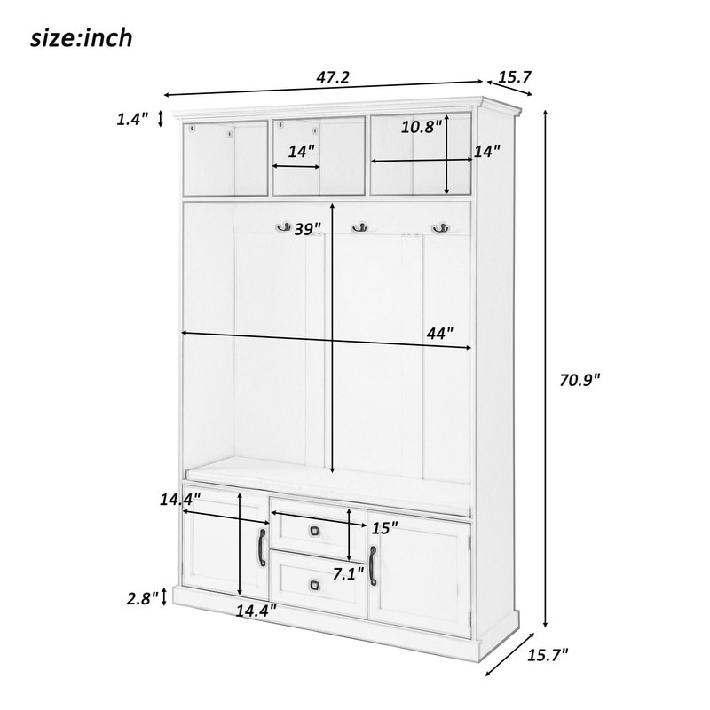 47inch 3 in 1 Hall Tree with Cushion  Entryway Bench