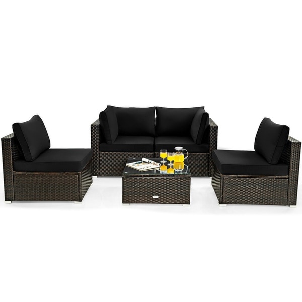 5Pcs Cushioned Patio Rattan Furniture Set