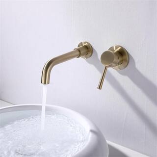 FLG Single-Handle Wall Mounted Bathroom Faucet Brass Sink Basin Faucets with Valve in Brushed Gold KK-0042-BG