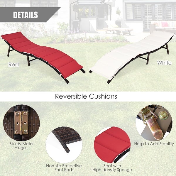 2 PCS Patio Chaise Foldable Lounger Chair with Double Sided Cushions