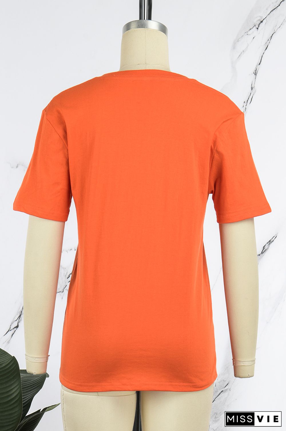 Orange Daily Print Patchwork Letter O Neck T-Shirts