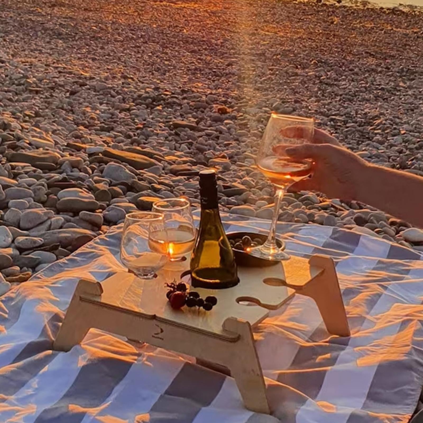 Portable Picnic Table Wooden Foldable Champagne Snack Cheese Tray Indoor/Outdoor