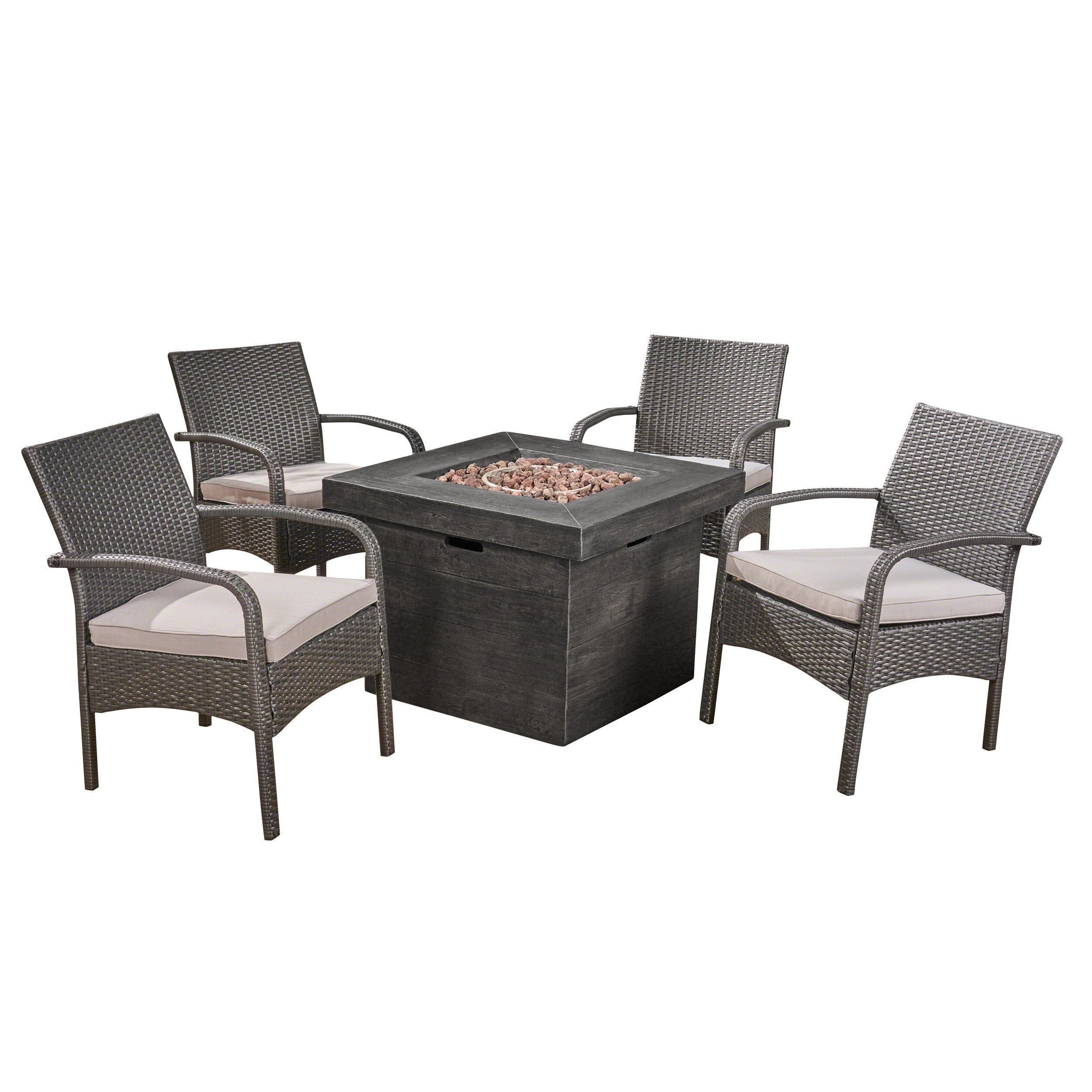 Meroy Patio Fire Pit Set, 4-Seater with Club Chairs, Wicker with Outdoor Cushions