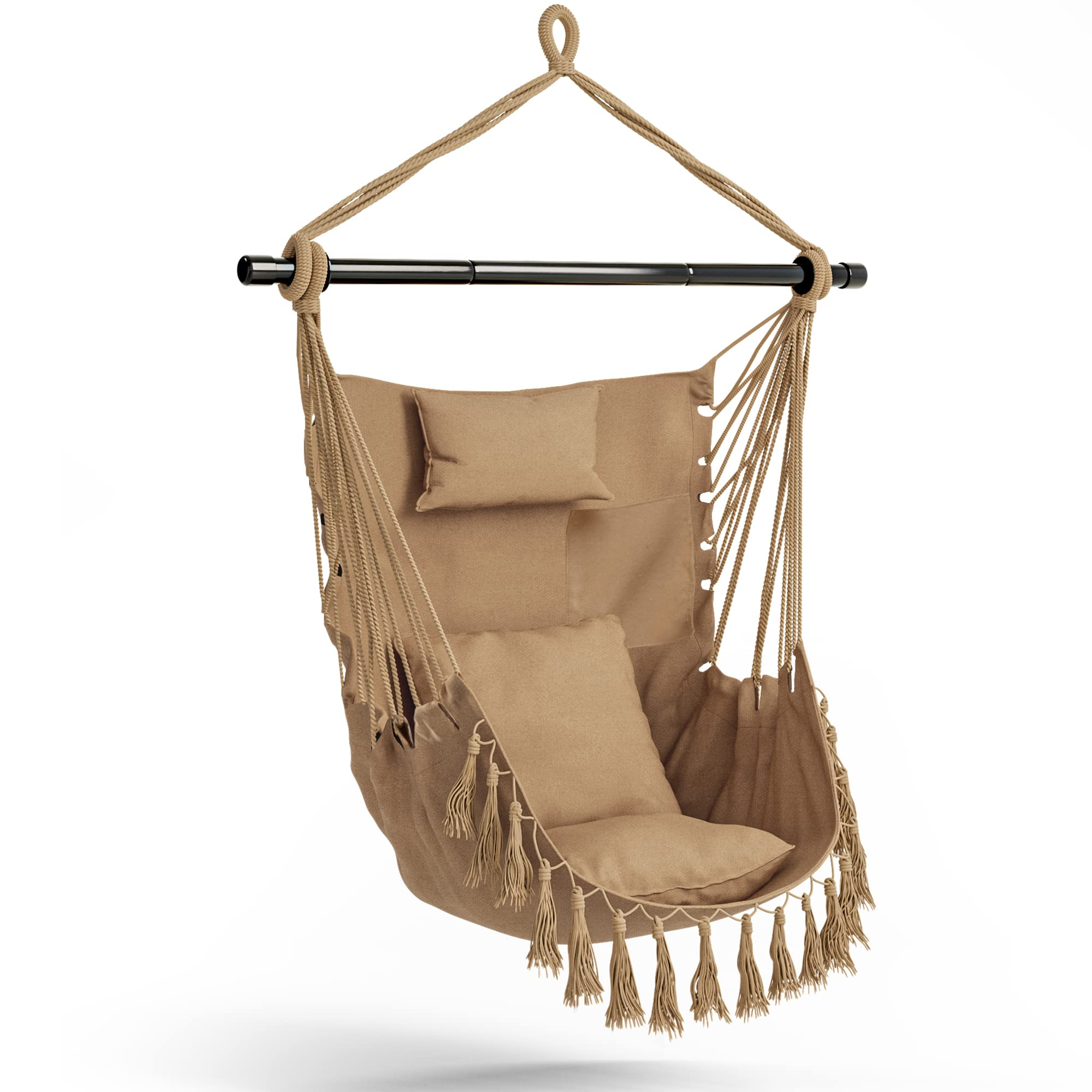 Hanging Chair Hammock Swing Chair - with Sturdy Steel Hanging Bar