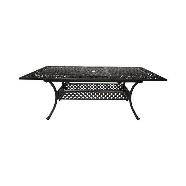 Outdoor Expandable Dining Table with Cast Aluminum Frame and Curving Legs for Backyard，Porch，Deck or Patio Area