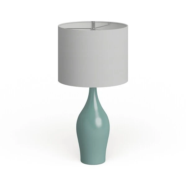 Niklas Ceramic Table Lamp in Teal Blue and Taupe with Linen Shade