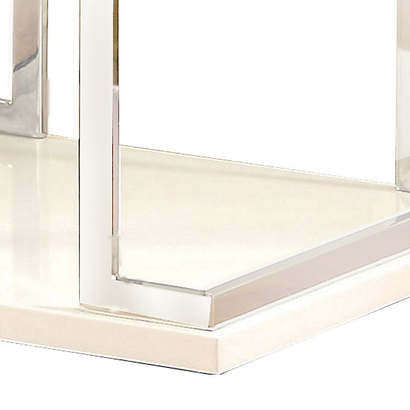 Contemporary End Table with C Shaped Metal Frame， Silver and White