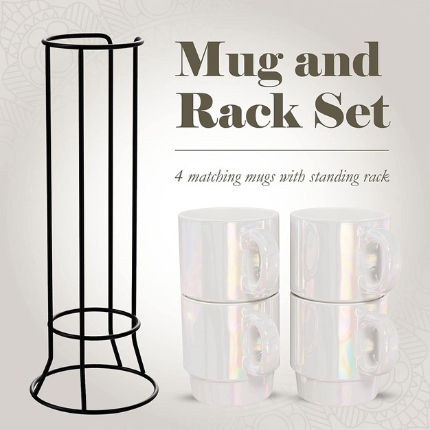 American Atelier Ceramic Mug amp Rack Set 4 Ceramic Cups amp Standing Metal Rack For Kitchen Countertop 14 Oz Capacity