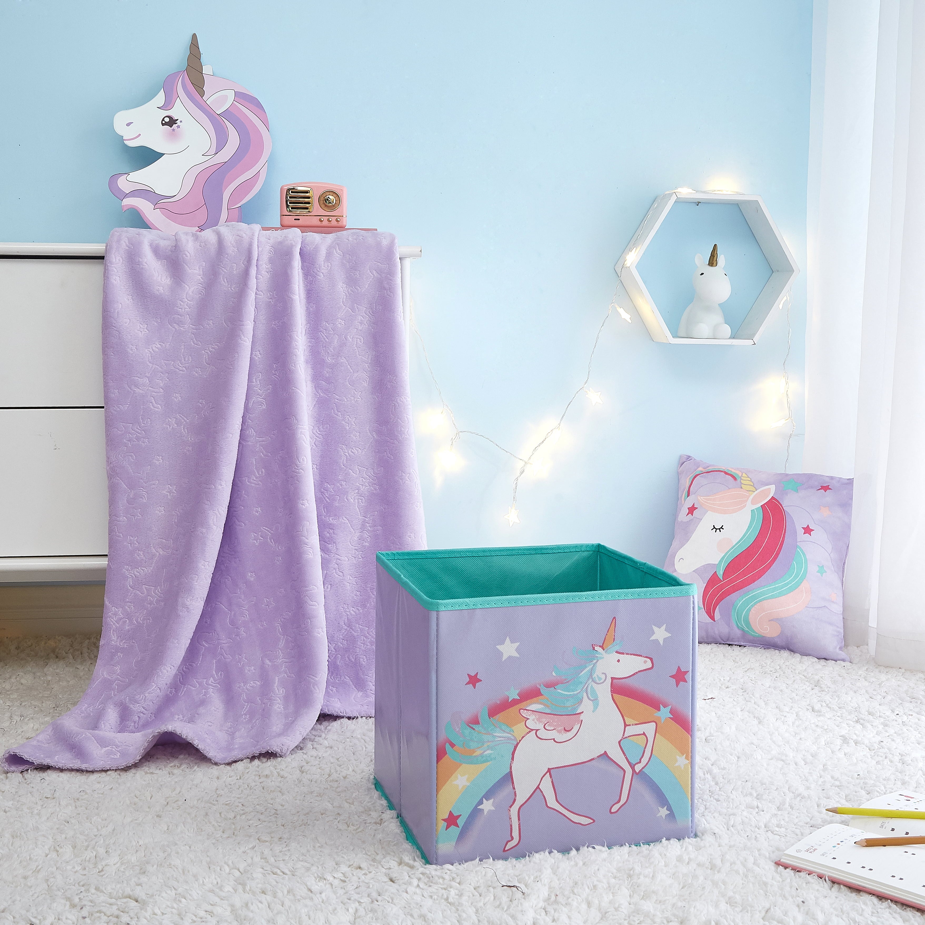 Your Zone Kids Unicorn 3 Piece Set， with Storage Cube， 50