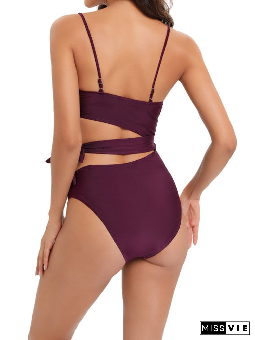 Solid Lace-up One Piece Swimwear