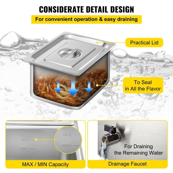 2-Pan Commercial Food Warmer， 1200W Electric Steam Table 15cm/6 in Deep