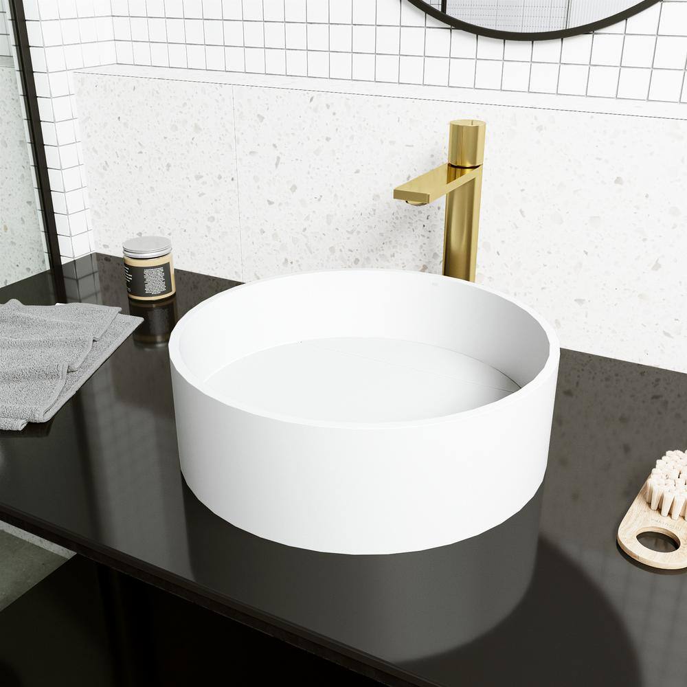 VIGO Montauk Modern White Matte Stone 15 in. L x 15 in. W x 5 in. H Round Vessel Bathroom Sink VG04017