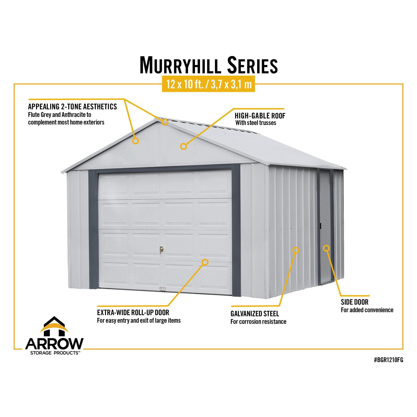 Arrow Murryhill 12 x 24 Garage, Steel Storage Building, Prefab Storage Shed