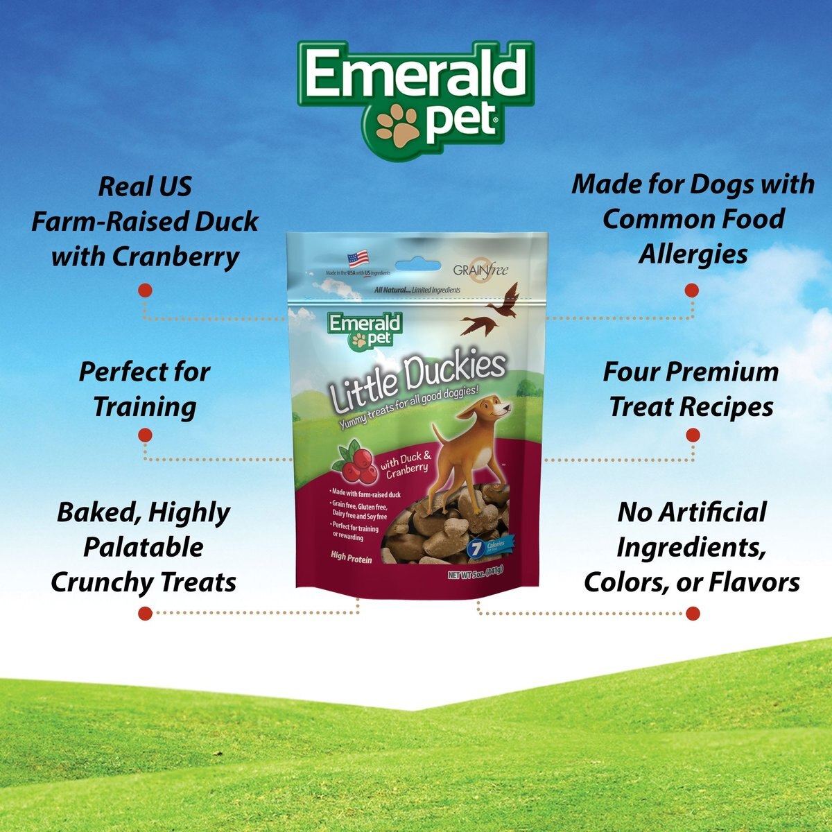 Emerald Pet Grain-Free Little Duckies with Duck and Cranberry Dog Treats