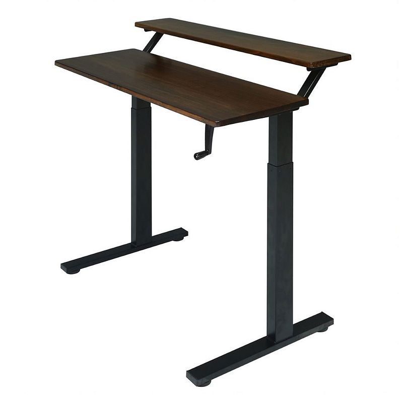 SDADI Adjustable Height Steel Frame 2 Tier Standing Desk w/ Crank， Light Grain