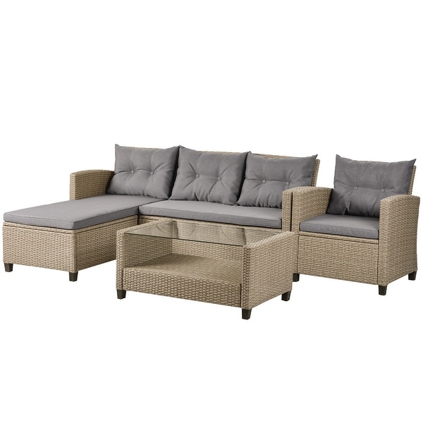 4Piece Classic Wicker Conversation Set with Cushions