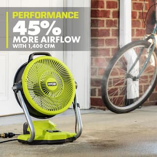 RYOBI ONE+ 18V Cordless Hybrid WHISPER SERIES 12 in. Misting Air Cannon Fan Kit with (2) 4.0 Ah Batteries and 18V Charger PCL850K1-PBP005