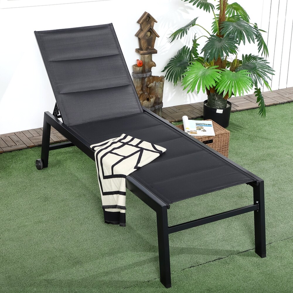 Outsunny Outdoor Chaise Lounge Chair  Pool   Sun Tanning Chair with Five Position Reclining Back  Wheels